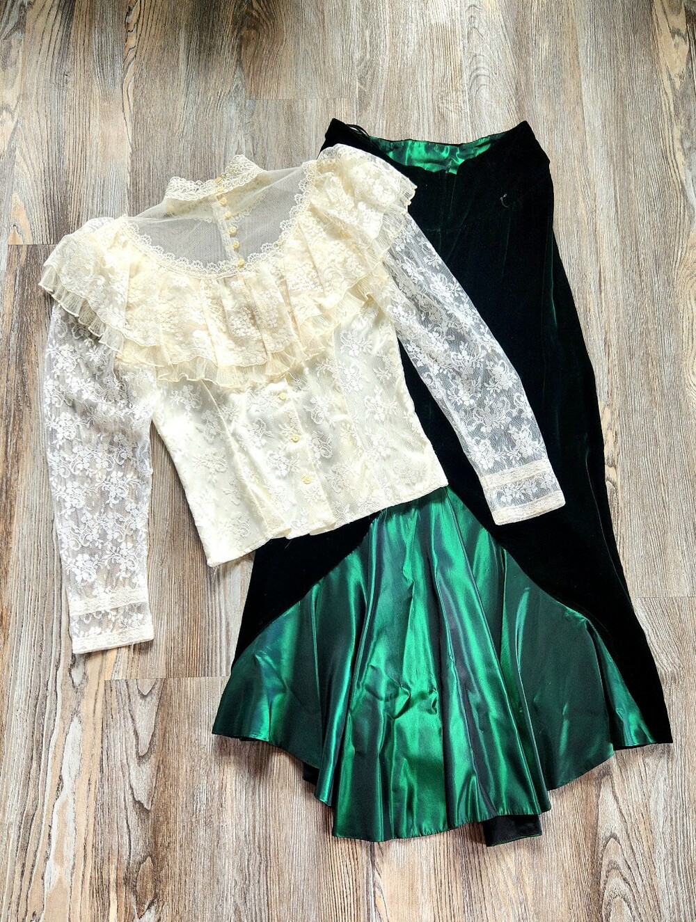 Vintage Jessica Mcclintock Lace Blouse Velvet Maxi Skirt Set Womens 11-12 1980s - Picture 2 of 16